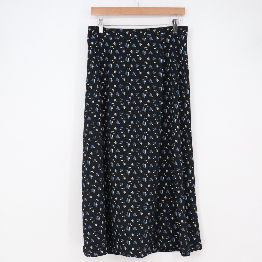 Hollywood Blvd Skirt Women's 1X Black Floral Ditsy Maxi Elastic Excellent